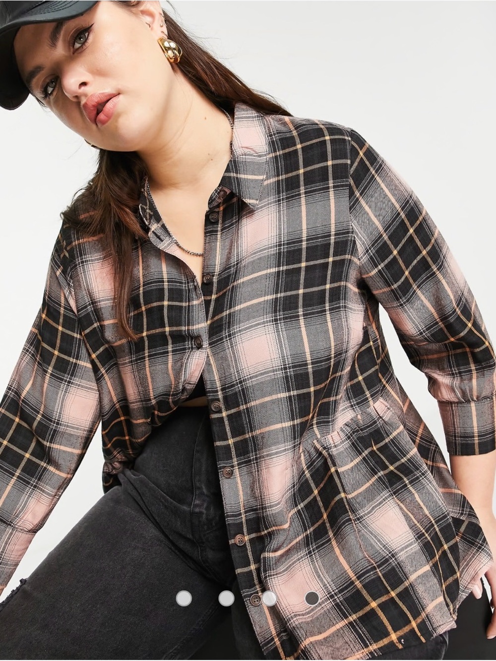 Collection by Bobeau Plaid Tunic Top Small Rose Black NWT